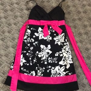 Pink and black floral dress.